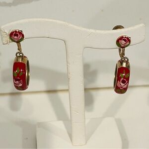 Vintage 50’s Delma Red Floral Hoop Drop Screwback Earrings